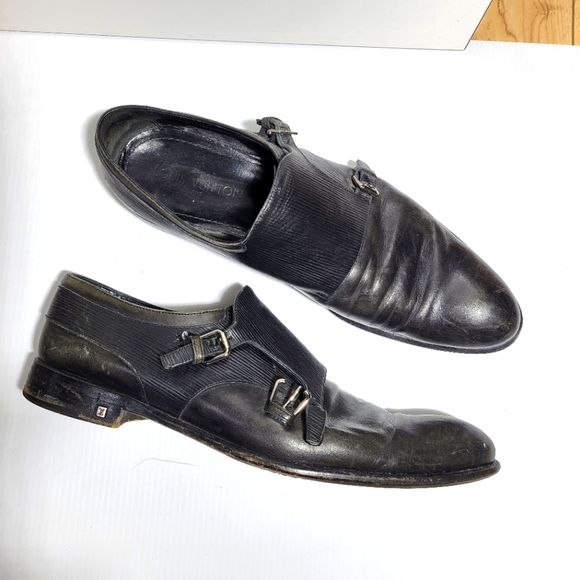 Louis Vuitton Other - Louis Vuitton LV mens double buckle leather shoes black size 10.5